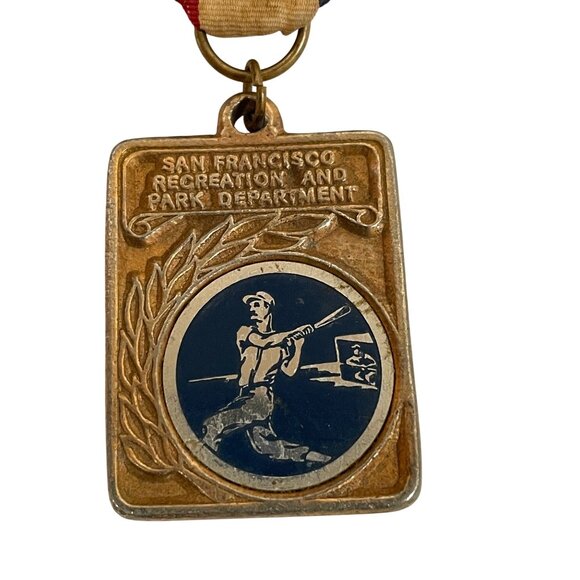 Vintage San Francisco Recreation Park Department Baseball Medal With Ribbon 3" x - Picture 3 of 3